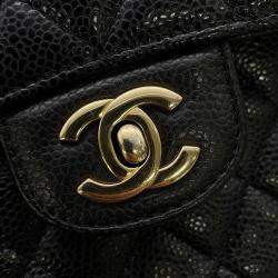 Pre Owned حقيبة كتف شانيل ماتيلاسي سلسلة مزدوجة جلد كافيار أسود مقاس 23