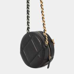 مملوكة مسبقًا حقيبة كتف سلسلة مستديرة جلد خروف أسود شانيل 19 شانيل