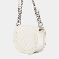 مملوكة مسبقًا Chanel Boy Chanel Chain Shoulder Bag White Caviar Leather