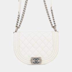 مملوكة مسبقًا Chanel Boy Chanel Chain Shoulder Bag White Caviar Leather