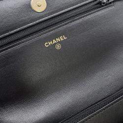 Pre Owned Chanel Pearl Chain Wallet Black Lambskin