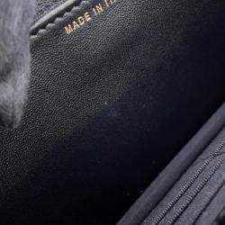 Pre Owned Chanel Pearl Chain Wallet Black Lambskin