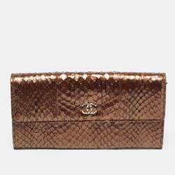 مملوكة مسبقًا Chanel CC Brown Python Continental Wallet