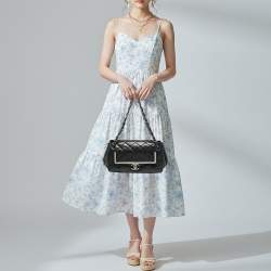 مملوكة مسبقًا حقيبة كتف شانيل جلد مبطن أسود أكورديون بشعار CC