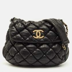 Pre Owned Chanel Bubble Black Quilted Leather Flap Shoulder Bag
