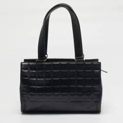 Pre Owned Chanel Coco Mark Black Chocobar Quilt Leather Satchel