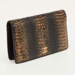 Pre Owned Chanel L Yen Black/Bronze Snakeskin Wallet