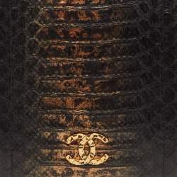 Pre Owned Chanel L Yen Black/Bronze Snakeskin Wallet