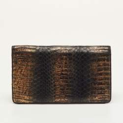 Pre Owned Chanel L Yen Black/Bronze Snakeskin Wallet