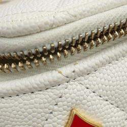 Pre Owned Chanel White Small Quilted Caviar Coco Casino Vanity Case