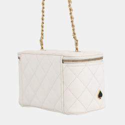Pre Owned Chanel White Small Quilted Caviar Coco Casino Vanity Case