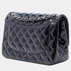 Pre Owned حقيبة شانيل كلاسيك سوداء جامبو براءة جلد رفرف مزدوج