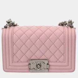 Pre Owned حقيبة شانيل بوي شانيل يد صغيرة ٢٠ سم جلد كافيار وردي حقيبة كتف