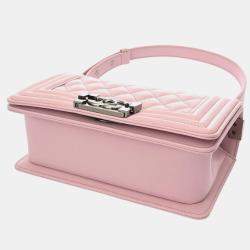 Pre Owned حقيبة شانيل بوي شانيل يد صغيرة ٢٠ سم جلد كافيار وردي حقيبة كتف