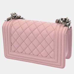 Pre Owned حقيبة شانيل بوي شانيل يد صغيرة ٢٠ سم جلد كافيار وردي حقيبة كتف