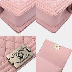 Pre Owned حقيبة شانيل بوي شانيل يد صغيرة ٢٠ سم جلد كافيار وردي حقيبة كتف