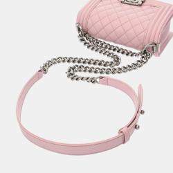 Pre Owned حقيبة شانيل بوي شانيل يد صغيرة ٢٠ سم جلد كافيار وردي حقيبة كتف