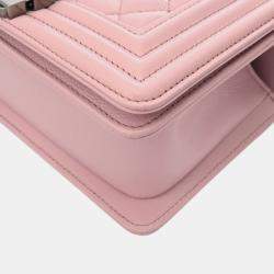 Pre Owned حقيبة شانيل بوي شانيل يد صغيرة ٢٠ سم جلد كافيار وردي حقيبة كتف