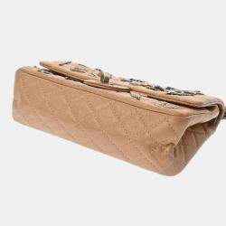 مملوكة مسبقًا Chanel Matelasse 2.55 Chain Shoulder Bag 23Cm Icon Charm Double Flap Beige Gold Calfskin