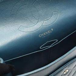 Pre Owned Chanel Deca Matelasse 30 Classic Large Double Flap Shoulder Bag In Grained Calfskin Leather Green