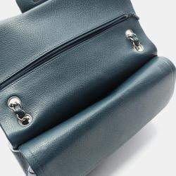 Pre Owned Chanel Deca Matelasse 30 Classic Large Double Flap Shoulder Bag In Grained Calfskin Leather Green