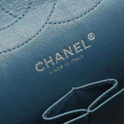 Pre Owned Chanel Deca Matelasse 30 Classic Large Double Flap Shoulder Bag In Grained Calfskin Leather Green