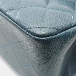 Pre Owned Chanel Deca Matelasse 30 Classic Large Double Flap Shoulder Bag In Grained Calfskin Leather Green