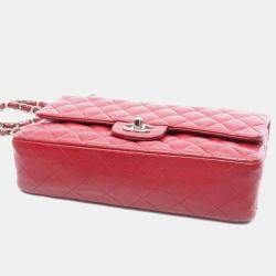 مملوكة مسبقًا حقيبة شانيل بكتف مزدوجة الغطاء من جلد العجل المكبوس الكافيار الأحمر