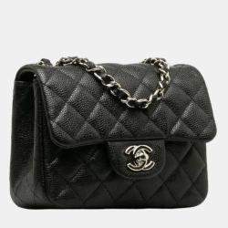Pre Owned حقيبة شانيل كتف سلسلة ماتلاسيه صغيرة جلد أسود وفضي كافيار
