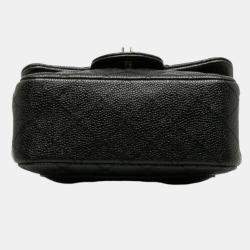 Pre Owned حقيبة شانيل كتف سلسلة ماتلاسيه صغيرة جلد أسود وفضي كافيار