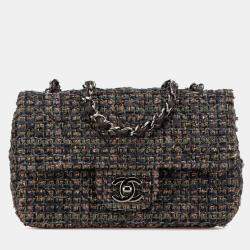 Pre Owned حقيبة كتف شانية شانيل علامة كوكو ماتيلسي صغيرة 20 سلسلة رمادي تويد جلد