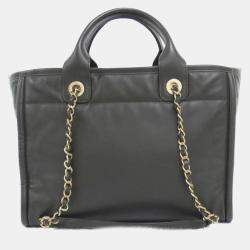 Pre Owned Chanel Deauville Black Leather Tote Bag