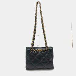 Pre Owned Chanel Coco Mark Cc Matelasse Small Shopping Bag Chain Shoulder Lambskin Black