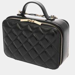 Pre Owned Chanel Vanity Black Shiny Calfskin Leather Top Handle Bag