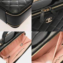 Pre Owned Chanel Vanity Black Shiny Calfskin Leather Top Handle Bag