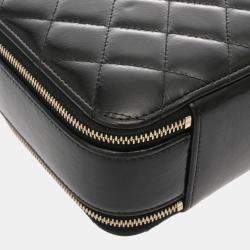 Pre Owned Chanel Vanity Black Shiny Calfskin Leather Top Handle Bag