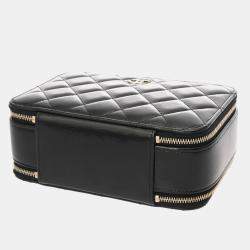 Pre Owned Chanel Vanity Black Shiny Calfskin Leather Top Handle Bag