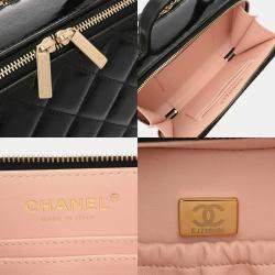 Pre Owned Chanel Vanity Black Shiny Calfskin Leather Top Handle Bag