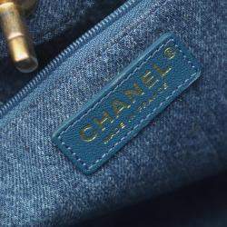 Pre Owned Chanel Large Blue/White Denim And Mouton Shopping Bag Tote 