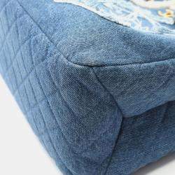 Pre Owned Chanel Large Blue/White Denim And Mouton Shopping Bag Tote 