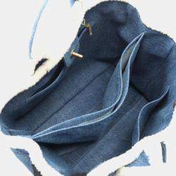 Pre Owned Chanel Large Blue/White Denim And Mouton Shopping Bag Tote 