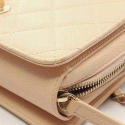 Pre Owned Chanel Matelasse Flap Mini Beige Calfskin Leather Shoulder Bag