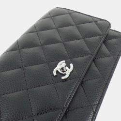 مملوكة مسبقًا محفظة سلسلة جلد سوداء شانيل