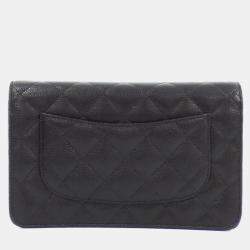 مملوكة مسبقًا محفظة سلسلة جلد سوداء شانيل