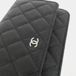 Pre Owned Chanel Timeless Classic Line Black Leather Chain Wallet