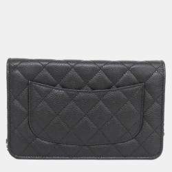 Pre Owned Chanel Timeless Classic Line Black Leather Chain Wallet