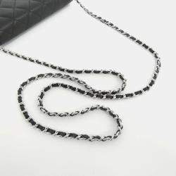 Pre Owned Chanel Timeless Classic Line Black Leather Chain Wallet