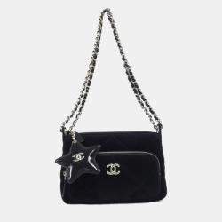 Pre Owned Chanel Velvet Nylon Clutch Bag Black