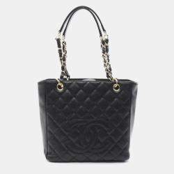 Pre Owned Chanel Matelasse Pst Tote Bag Caviar Skin Grained Calf Black