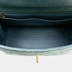 Pre Owned Chanel Coco Mark Quilted Handbag With Top Handles Light Blue Denim